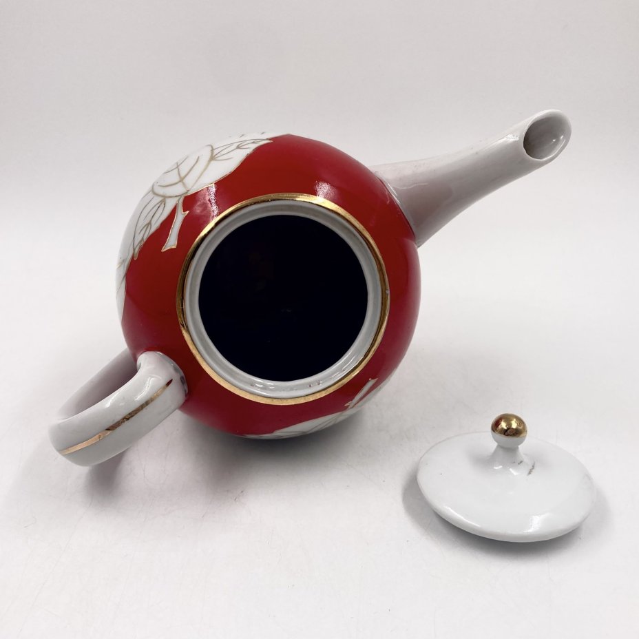 Заварочный чайник "Яблоки", фарфор, крытье, золочение, СССР, 1970-1990 гг.