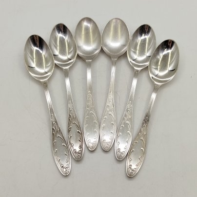 Набор из шести чайных ложек "Пламя" (в подборе), мНЦ (медь-никель-цинк), СССР, 1960-1990 гг.