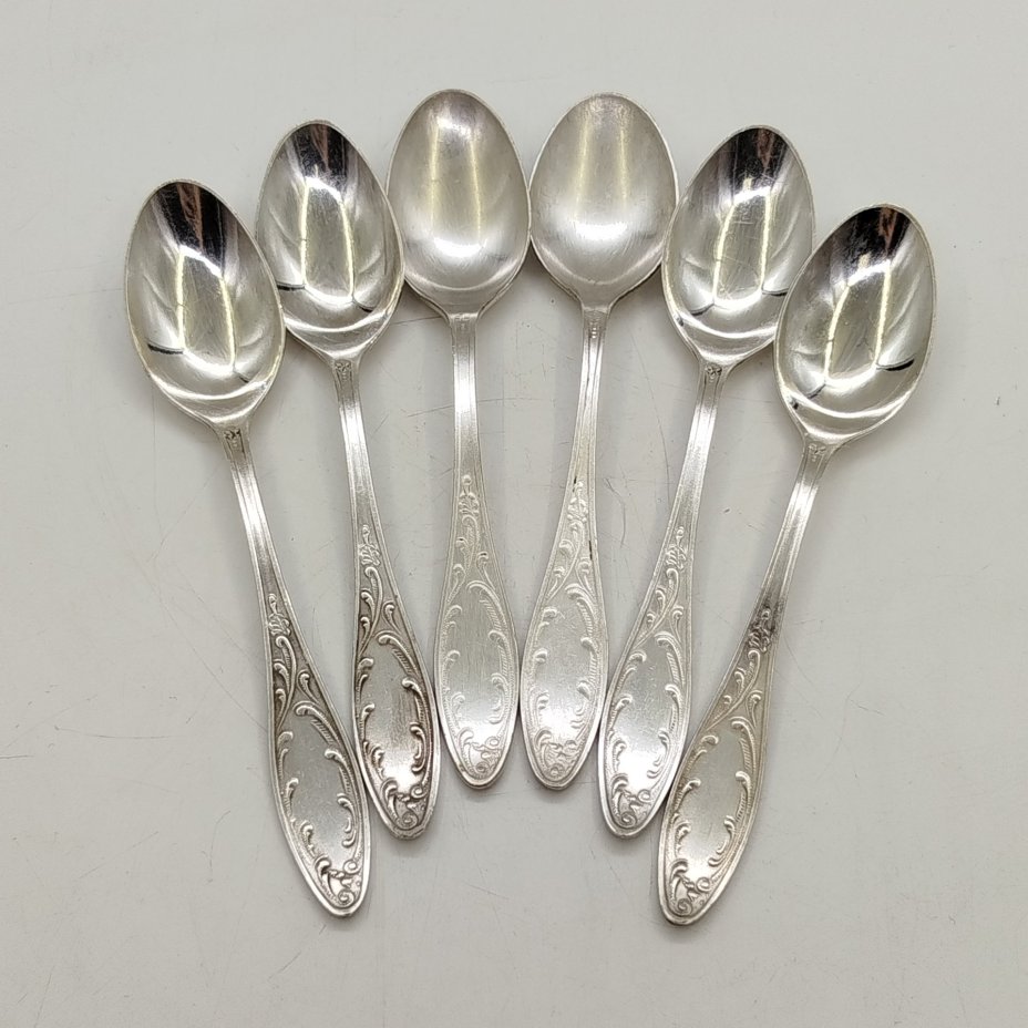 Набор из шести чайных ложек "Пламя" (в подборе), мНЦ (медь-никель-цинк), СССР, 1960-1990 гг.