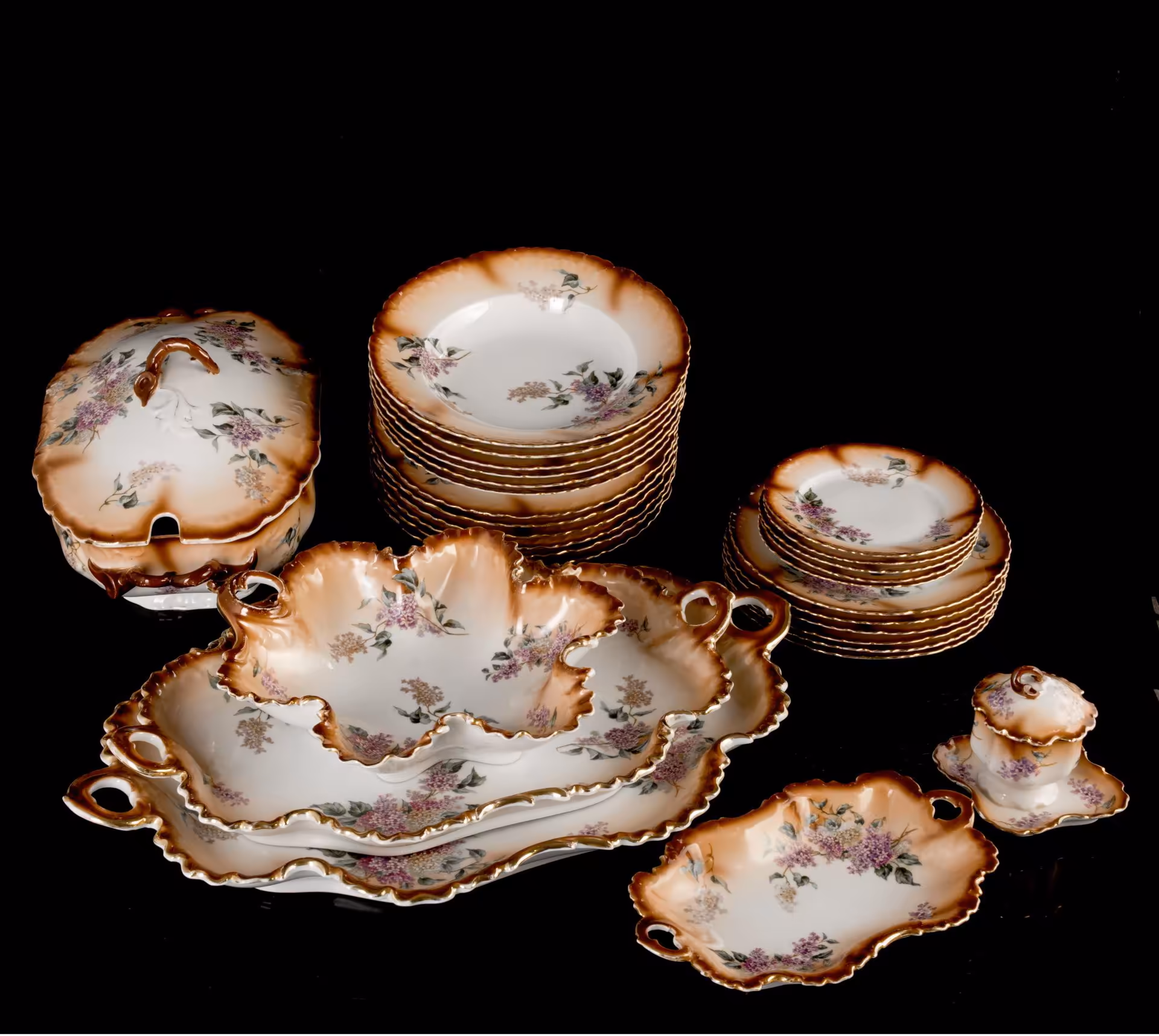 Сервиз столовый/обеденный "Сирень" (с редким градиентом коричневого цвета) на 6 персон (29 предметов)