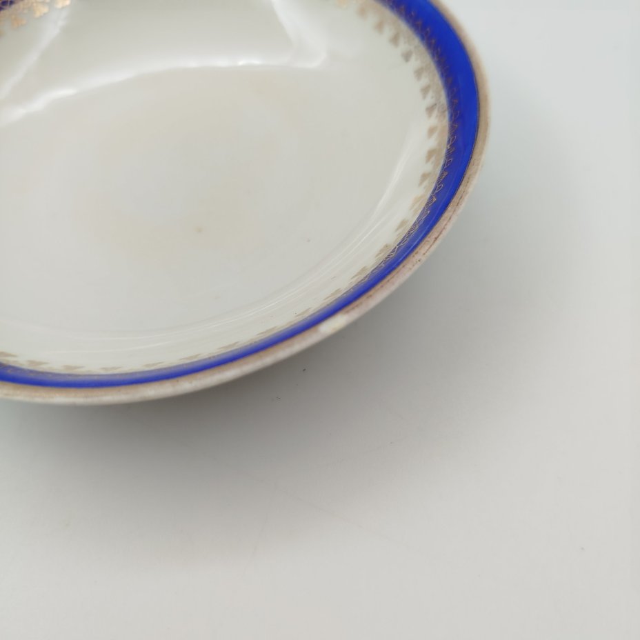 Набор из 3-х розеток, украшенных геометрическим декором [ Клеймо "Серебряный Бор"], фарфор, крытье, золочение, Дулевский фарфоровый завод (Дулёво), СССР, 1955 г.