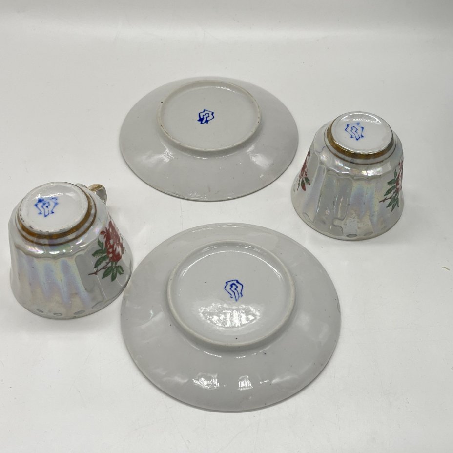 Набор из 2 кофейных пар с цветочным декором, фарфор, деколь, золочение, Ереванский фаянсовый завод, СССР, 1960-1980 гг.