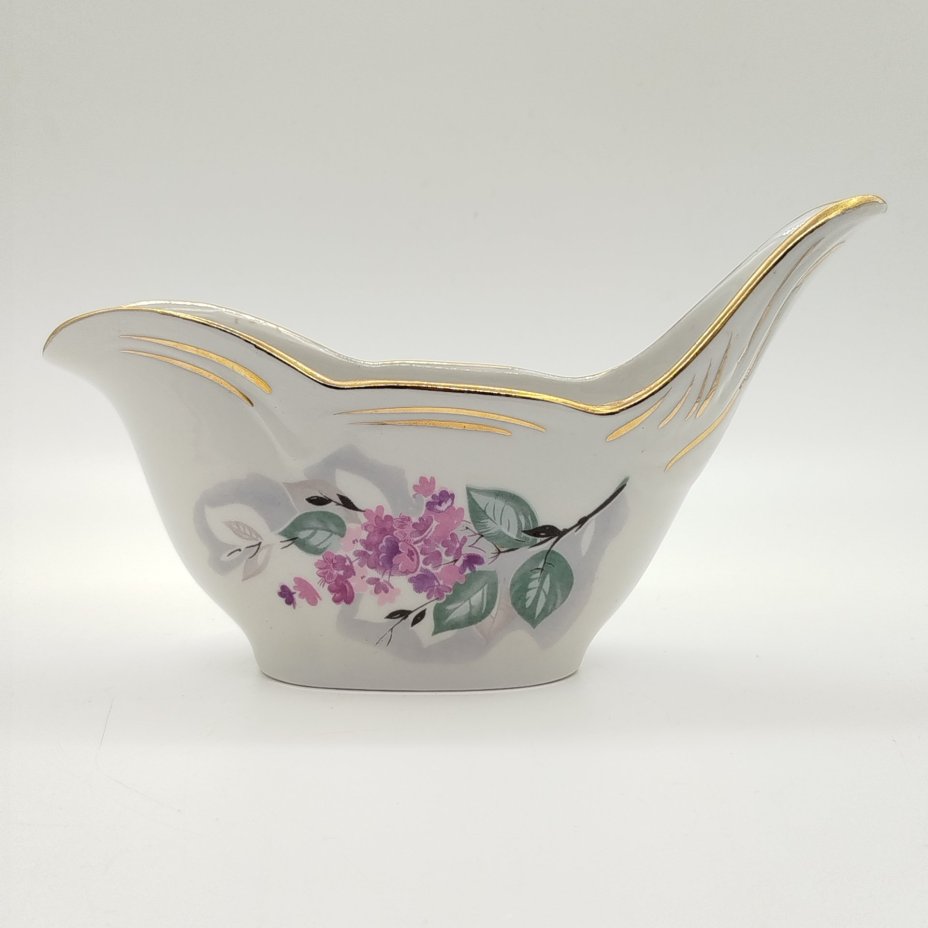 Соусник с цветочным декором, фарфор, деколь, золочение, Дулевский фарфоровый завод (Дулёво), Российская Федерация, 2001 г.
