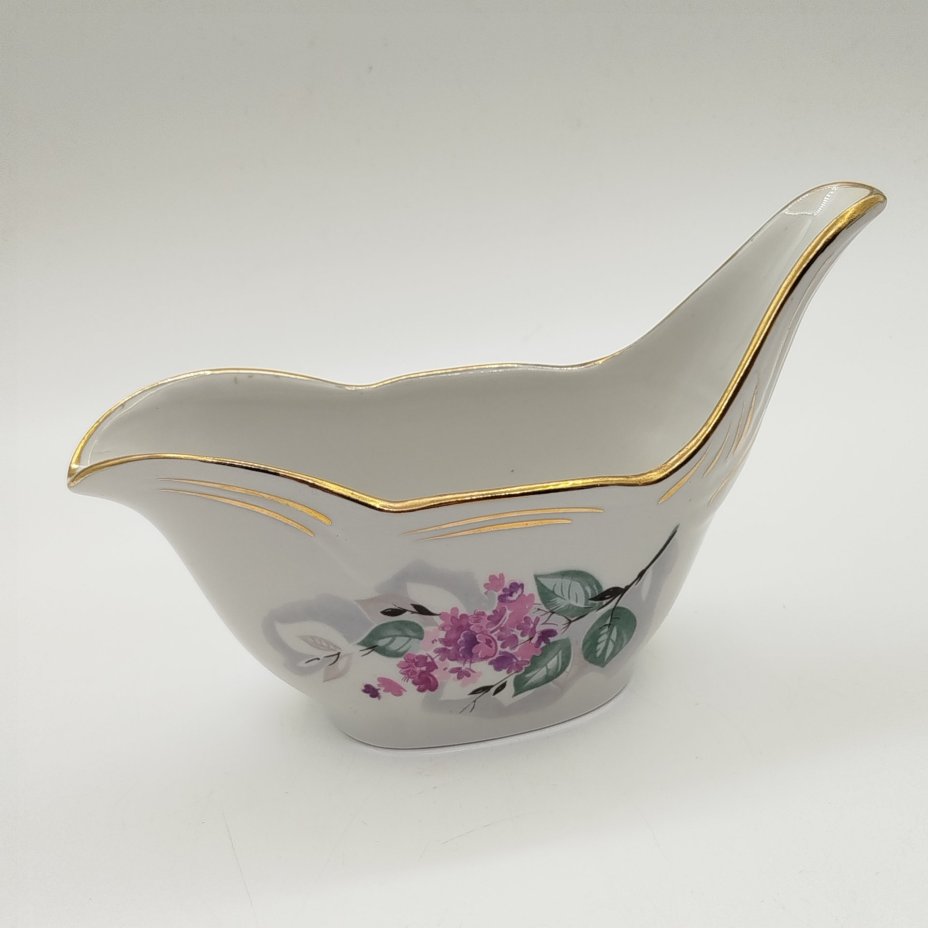 Соусник с цветочным декором, фарфор, деколь, золочение, Дулевский фарфоровый завод (Дулёво), Российская Федерация, 2001 г.