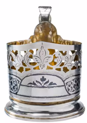 Подстаканник с растительным декором, серебро 875 пр., золочение, Кубачинский художественный комбинат, СССР, 1961-1968 гг.