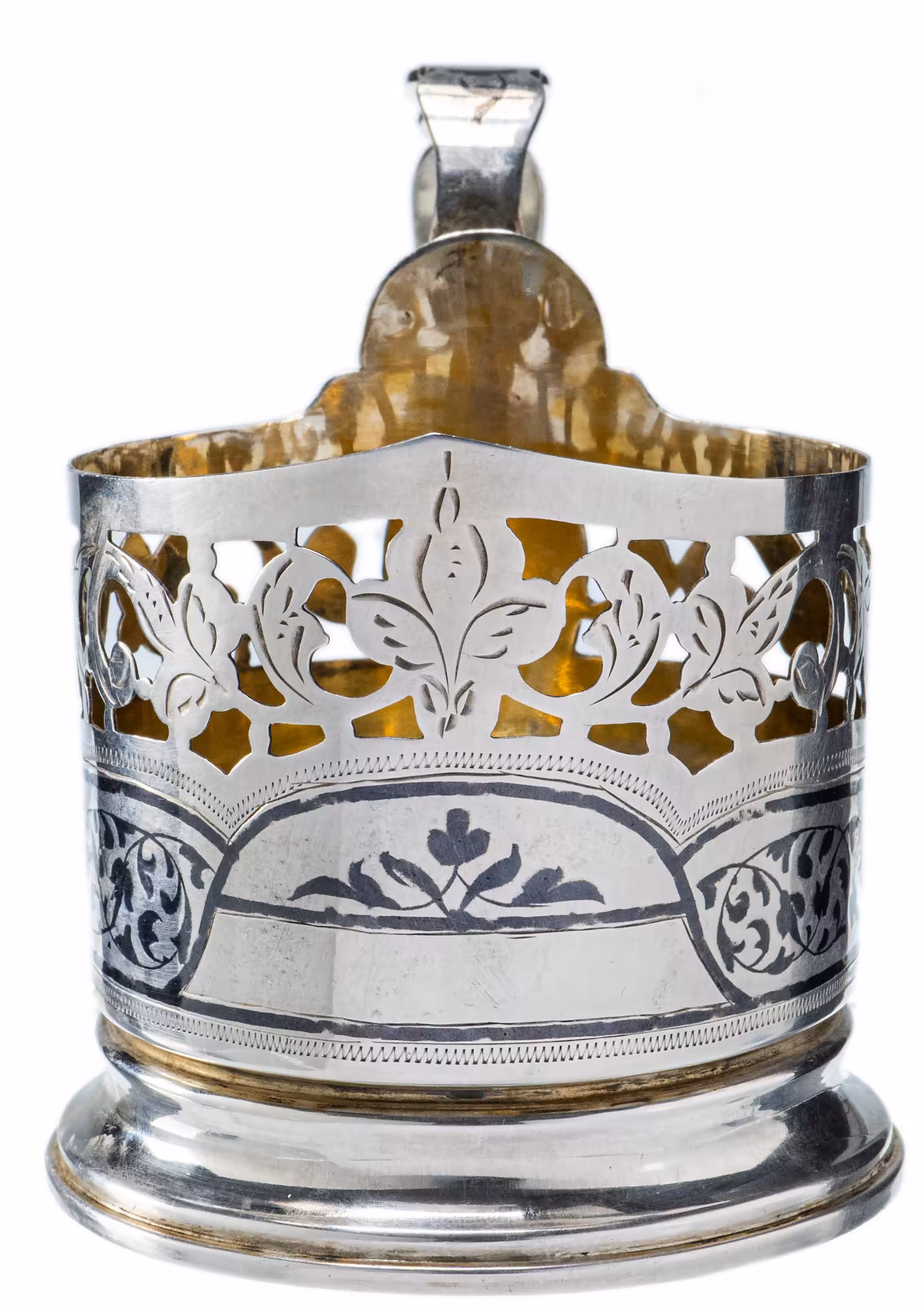 Подстаканник с растительным декором, серебро 875 пр., золочение, Кубачинский художественный комбинат, СССР, 1961-1968 гг.