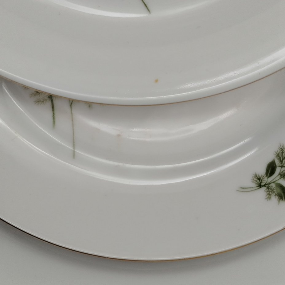 Набор обеденных тарелок "Желтая роза" на 6 персон, фарфор, деколь, золочение, Kahla, ГДР, 1970-1980 гг.