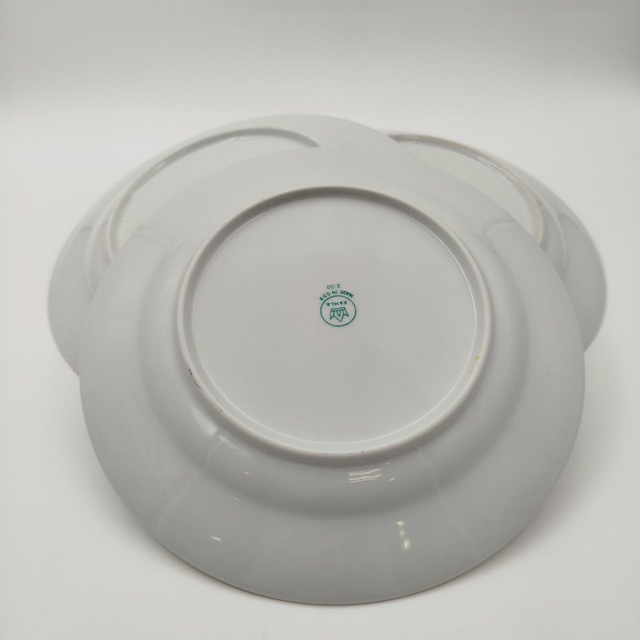 Набор обеденных тарелок "Желтая роза" на 6 персон, фарфор, деколь, золочение, Kahla, ГДР, 1970-1980 гг.