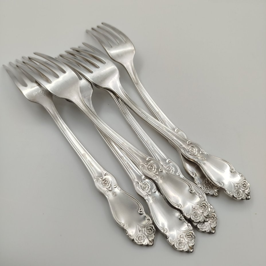 Набор столовых вилок "Серебряная роза" на 6 персон, мНЦ (медь-никель-цинк), серебрение, Кольчугинский завод цветных металлов, СССР, 1962-1990 гг., Кольчугинский завод цветных металлов