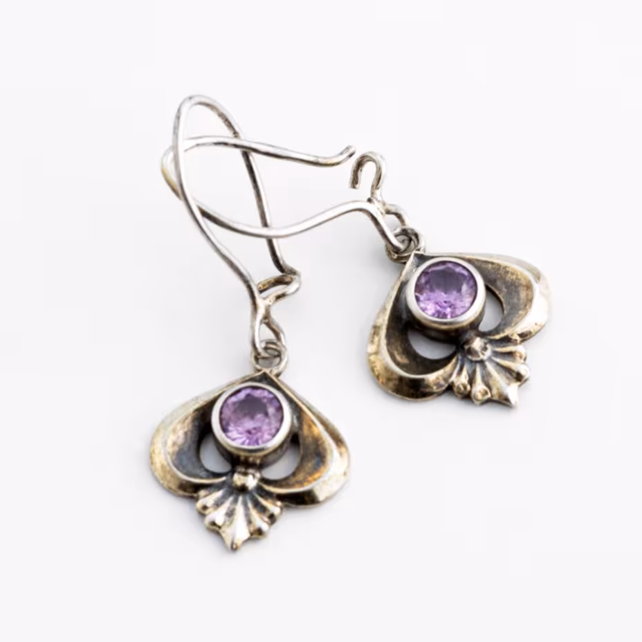 Серьги винтажные с розовыми вставками, серебро 875 пр., СССР, 1970-1990 гг.