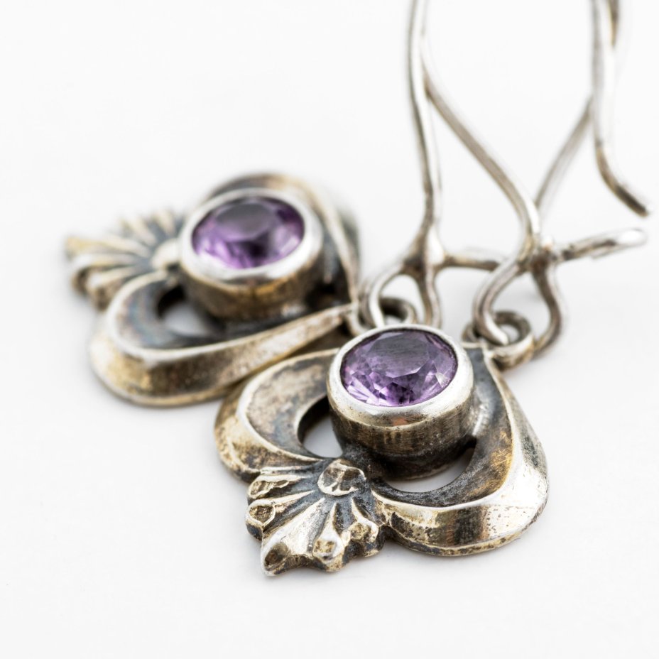 Серьги винтажные с розовыми вставками, серебро 875 пр., СССР, 1970-1990 гг.
