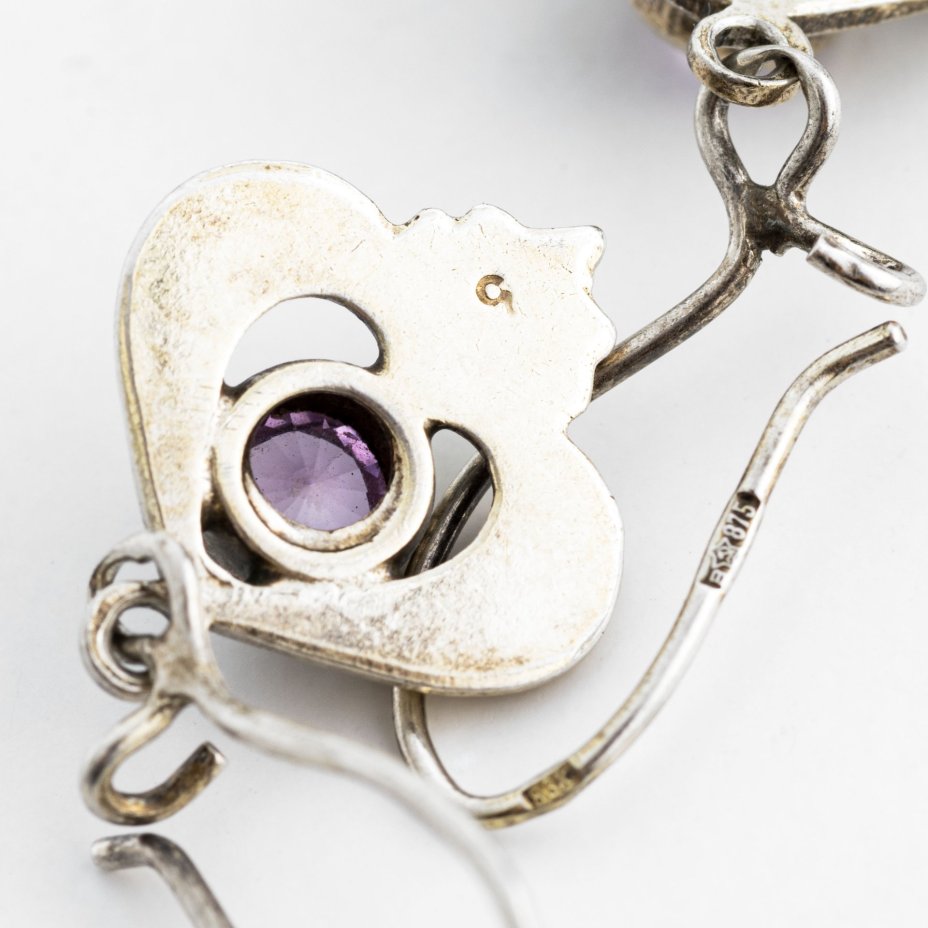 Серьги винтажные с розовыми вставками, серебро 875 пр., СССР, 1970-1990 гг.