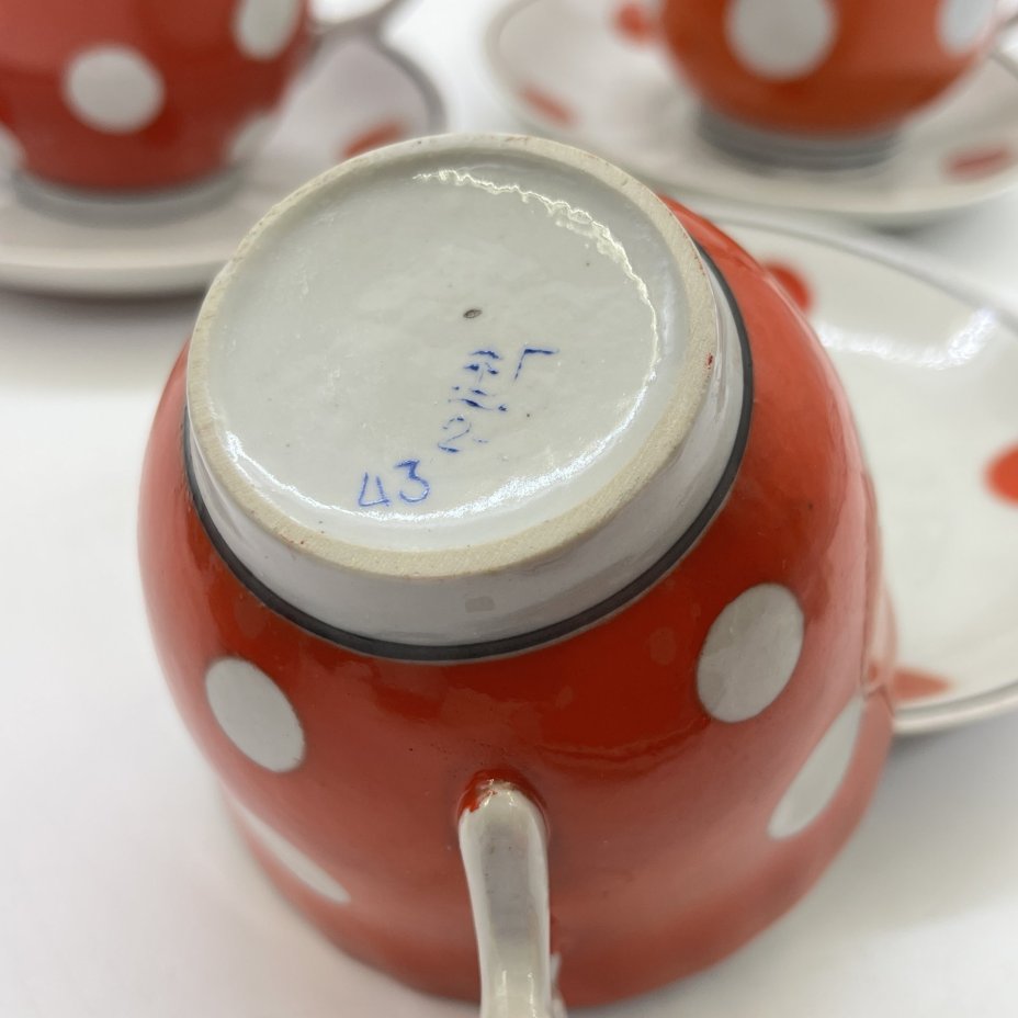 Набор из 3 чайных пар в оранжевый горошек