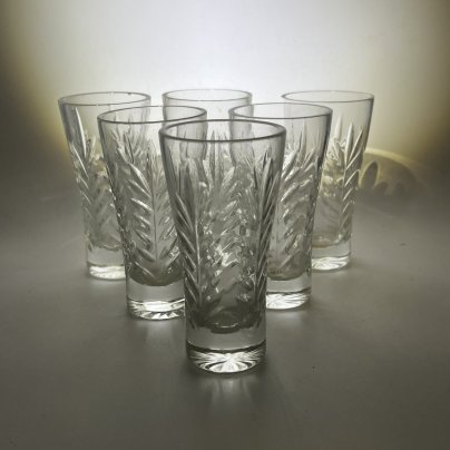 Набор из 6 стопок с растительным декором, стекло, пресс, СССР, 1970-1990 гг.