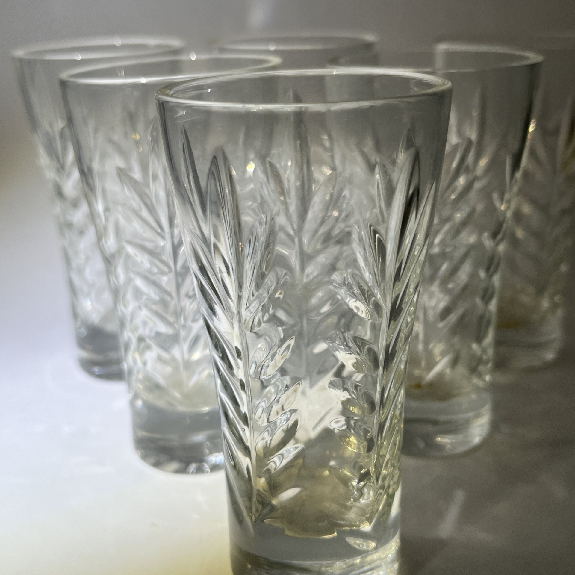 Набор из 6 стопок с растительным декором, стекло, пресс, СССР, 1970-1990 гг.