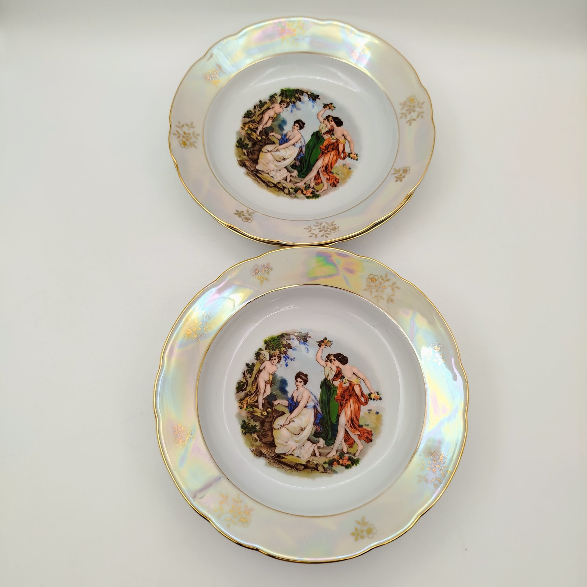 Набор из 6-ти суповых тарелок "Мадонна", фарфор, деколь, люстр, золочение, Kahla, ГДР, 1968-1987 гг.