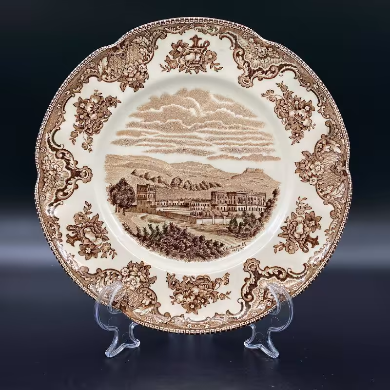 Тарелка десертная c изображением замка Чатсворт 1792 года, Johnson Brothers