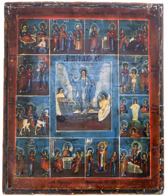 Икона "Двунадесятые праздники", дерево, масло, Российская Империя, 1850-1900 гг.