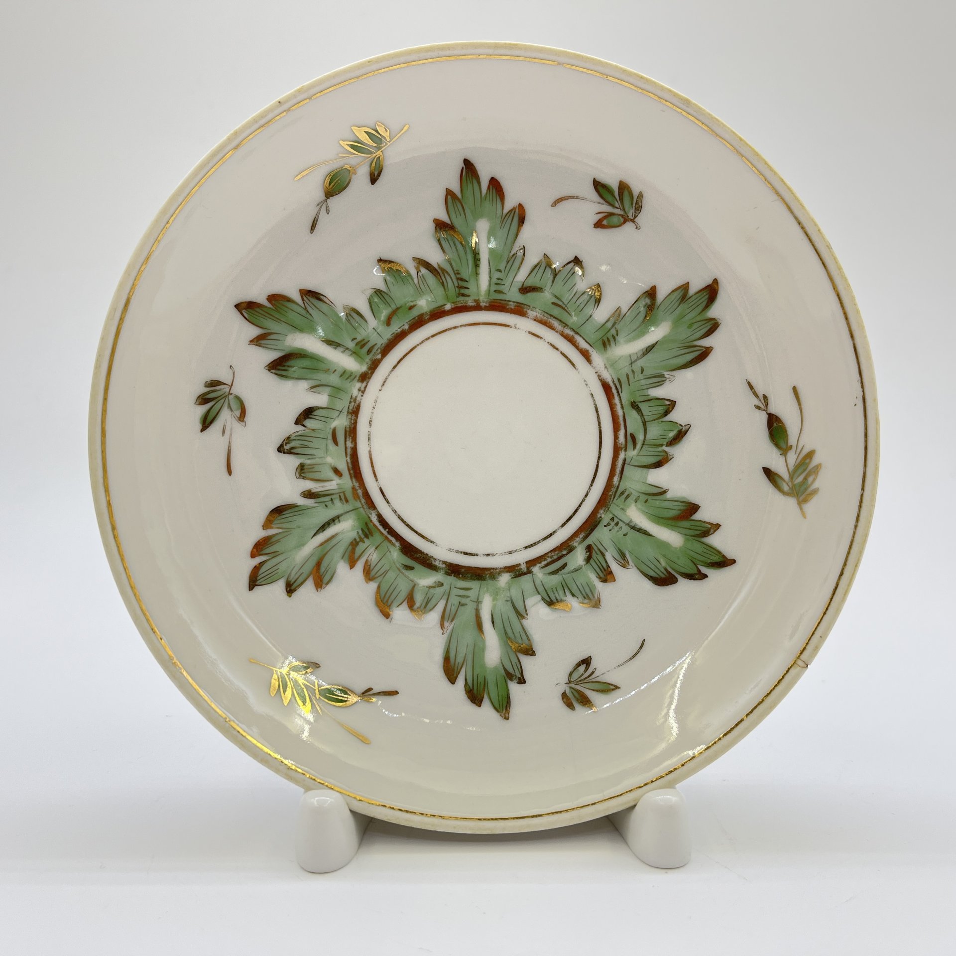 Чайная пара "Барбарис" в зелёной гамме (в подборе), фарфор, золочение, Дмитровский фарфоровый завод (ДФЗ Вербилки), СССР, 1954-1965 гг.