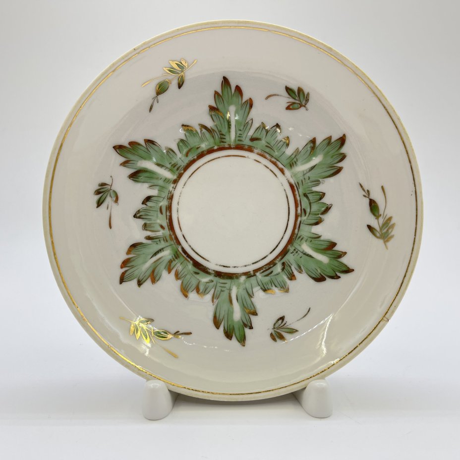 Чайная пара "Барбарис" в зелёной гамме (в подборе), фарфор, золочение, Дмитровский фарфоровый завод (ДФЗ Вербилки), СССР, 1954-1965 гг.