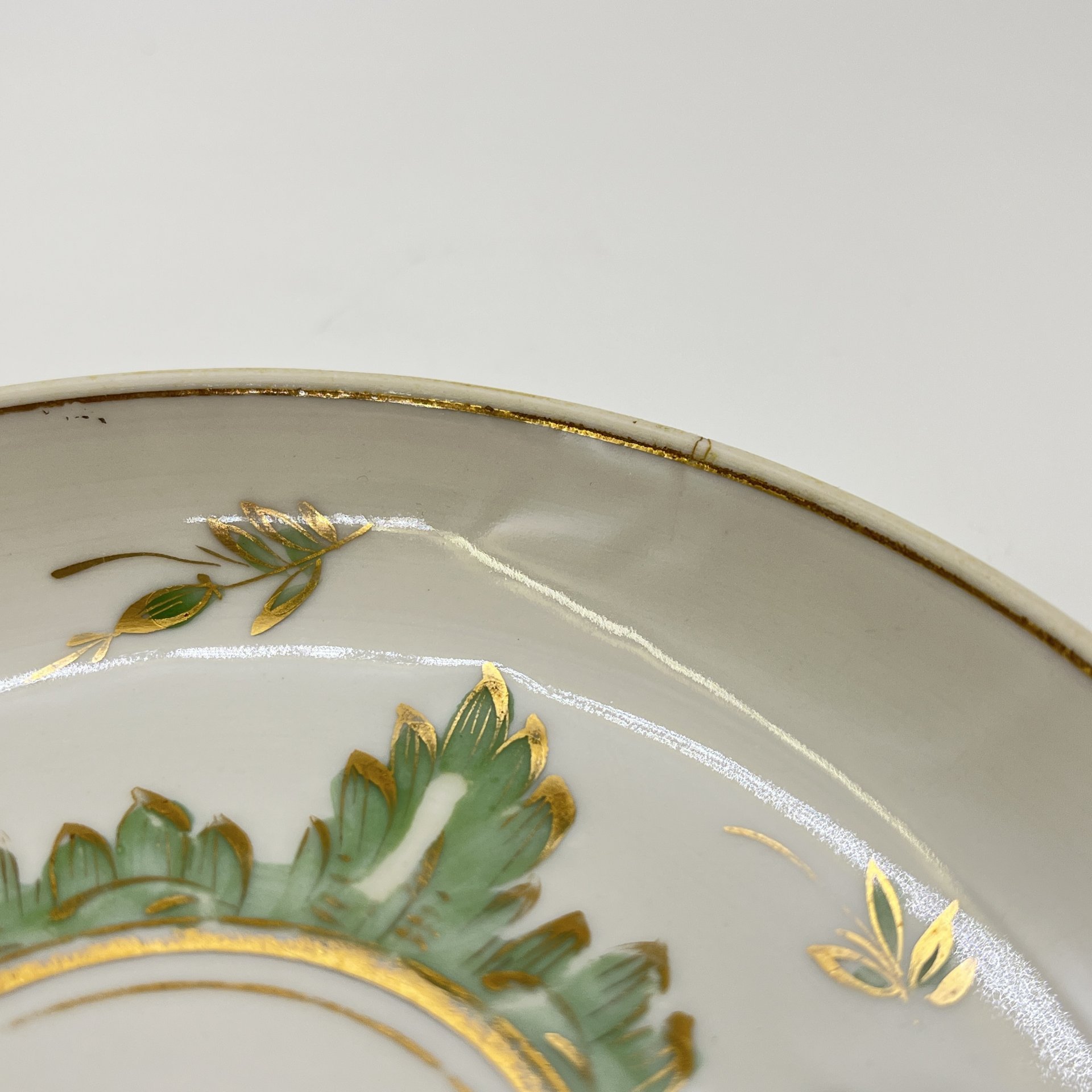 Чайная пара "Барбарис" в зелёной гамме (в подборе), фарфор, золочение, Дмитровский фарфоровый завод (ДФЗ Вербилки), СССР, 1954-1965 гг.