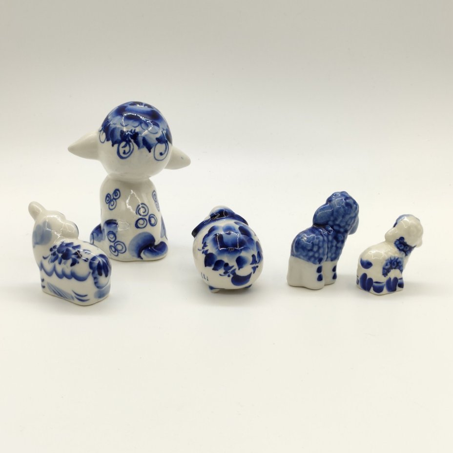 Набор из пяти статуэток "Овечки", Гжель