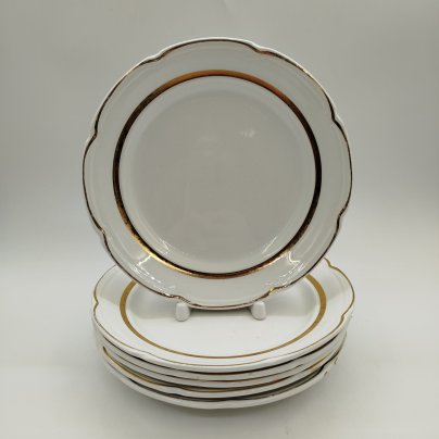 Набор из шести десертных тарелок, фаянс, золочение, Конаковский фаянсовый завод им. М.И. Калинина (ЗиК Конаково), СССР, 1974-1991 гг.