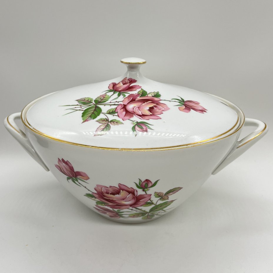Супница "Розы" с цветочным декором, фарфор, деколь, золочение, Bohemia (Neurohlau), Чехословакия, 1960-1980 гг., Bohemia (Neurohlau)