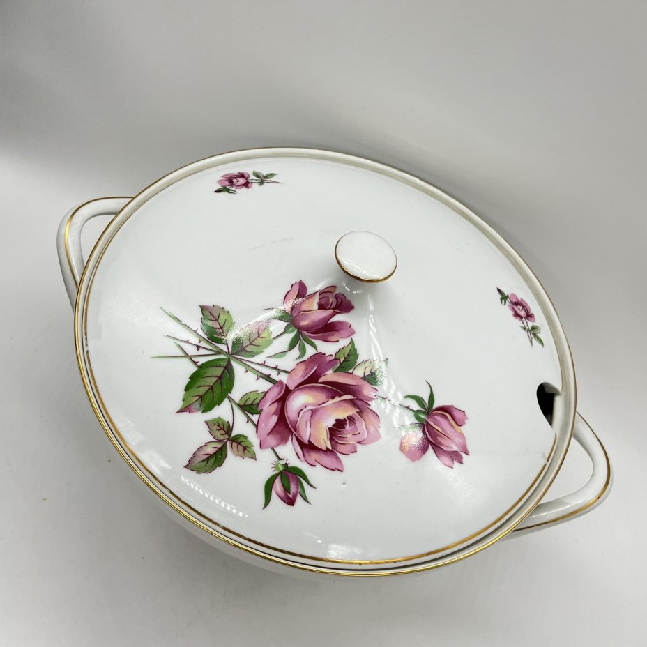 Супница "Розы" с цветочным декором, фарфор, деколь, золочение, Bohemia (Neurohlau), Чехословакия, 1960-1980 гг., Bohemia (Neurohlau)