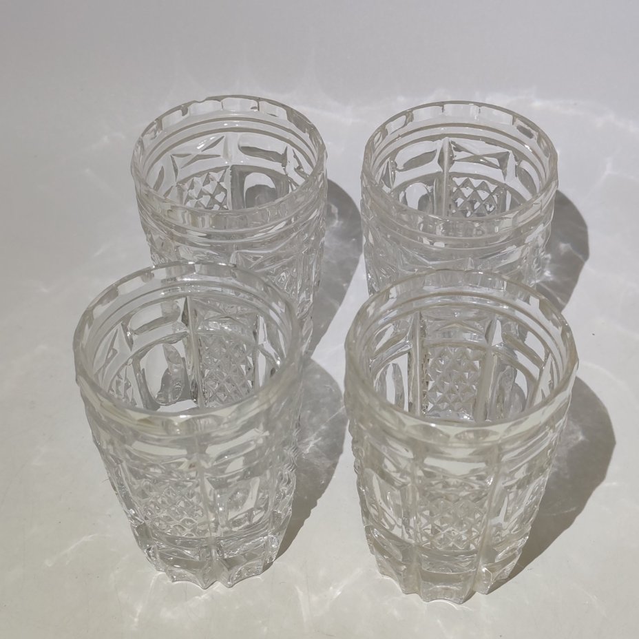 Набор из 4-х стопок с рельефным декором, хрусталь, СССР, 1970-1990 гг.
