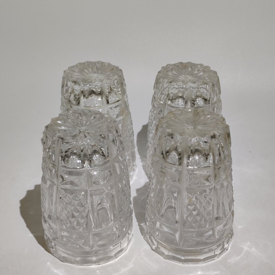 Набор из 4-х стопок с рельефным декором, хрусталь, СССР, 1970-1990 гг.
