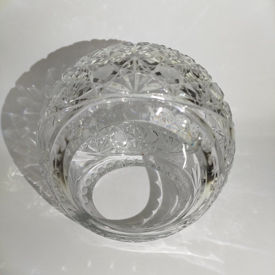 Ваза для конфет в форме корзинки, хрусталь, алмазная грань, Дятьковский хрустальный завод, Россия, 1980-2000 гг.