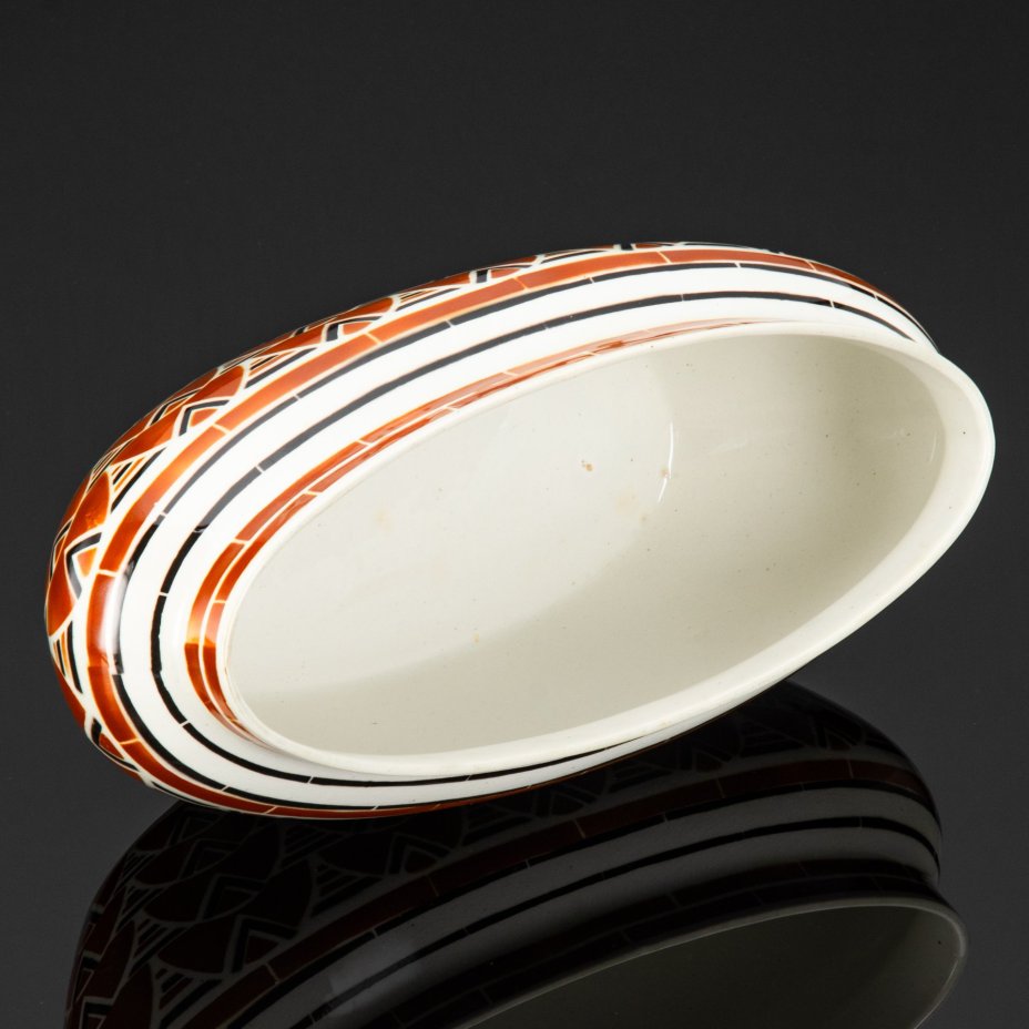 Кашпо овальной формы, украшенное чёрно-коричневыми узорами, Lunéville faience, фаянс, крытье