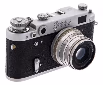 Фотоаппарат "ФЭД-2" с объективом "Индустар-26М" в родном кофре, металлический сплав, Харьковский машиностроительный завод «ФЭД», СССР, 1955-1970 гг.