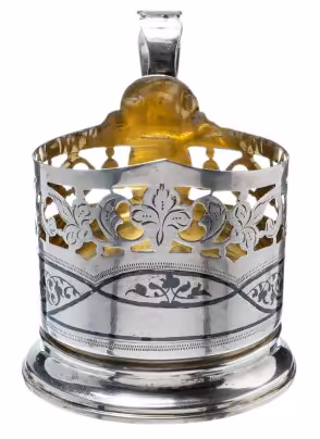 Подстаканник с растительным декором, серебро 875 пр., золочение, Кубачинский художественный комбинат, СССР, 1961-1968 гг.