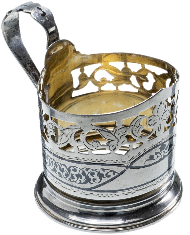 Подстаканник с растительным декором, серебро 875 пр., золочение, Кубачинский художественный комбинат, СССР, 1961-1968 гг.