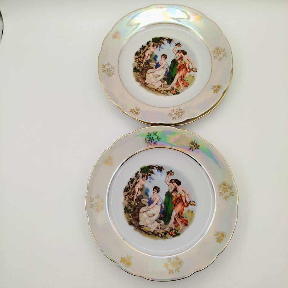 Набор из 6-ти обеденных тарелок "Мадонна", фарфор, деколь, люстр, золочение, Kahla, ГДР, 1968-1987 гг.