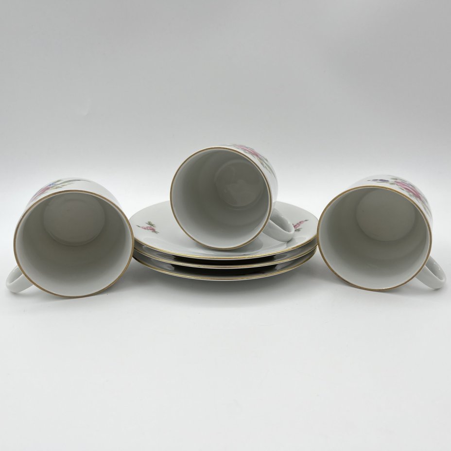 Сервиз чайный с цветочным декором на 3 персоны (7 предметов), фарфор, деколь, золочение, Bohemia (Neurohlau), Чехословакия, 1970-1990 гг.