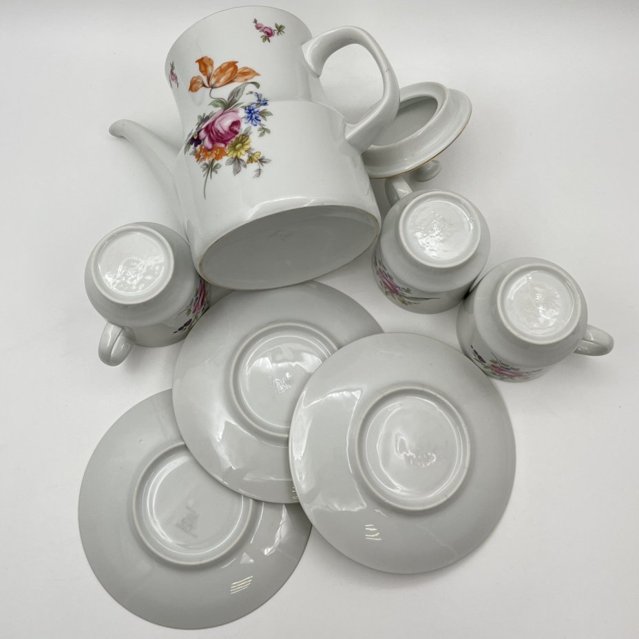 Сервиз чайный с цветочным декором на 3 персоны (7 предметов), фарфор, деколь, золочение, Bohemia (Neurohlau), Чехословакия, 1970-1990 гг.