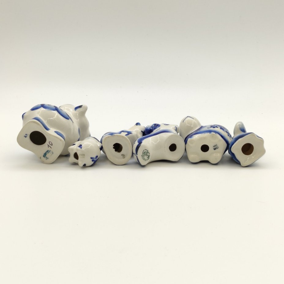 Набор из пяти статуэток "Барашки", Гжель