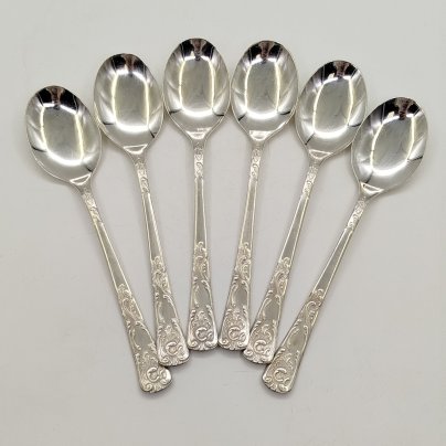 Набор столовых ложек на 6 персон с растительным декором на черенках, мНЦ (медь-никель-цинк), СССР, 1970-1990 гг.