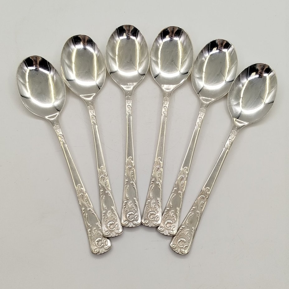 Набор столовых ложек на 6 персон с растительным декором на черенках, мНЦ (медь-никель-цинк), СССР, 1970-1990 гг.