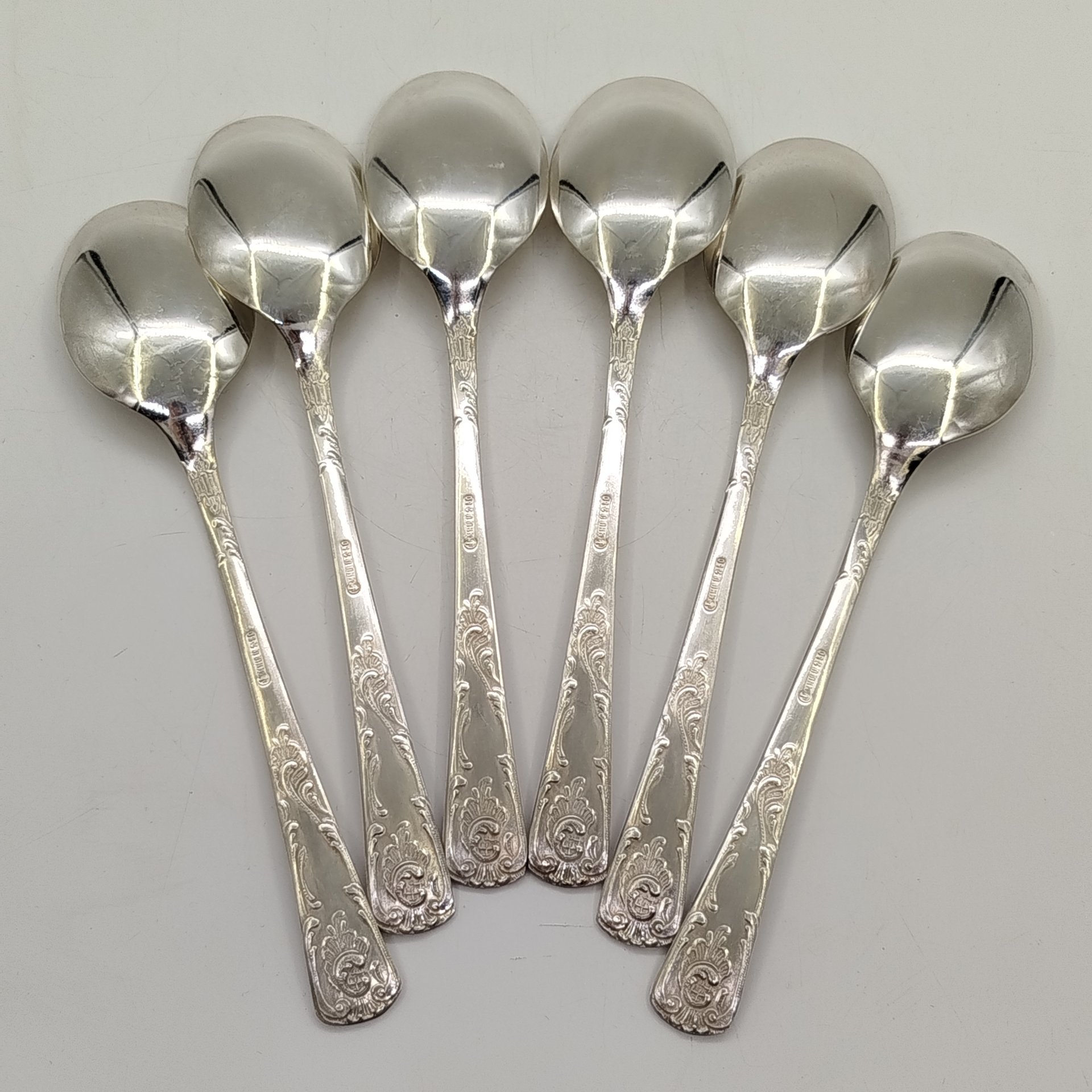 Набор столовых ложек на 6 персон с растительным декором на черенках, мНЦ (медь-никель-цинк), СССР, 1970-1990 гг.