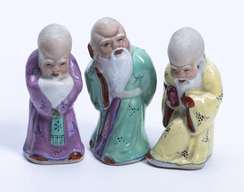 Набор из 3 статуэток "Шоу-син" (Бог долголетия), фарфор, роспись, Китай, 1950-1970 гг.