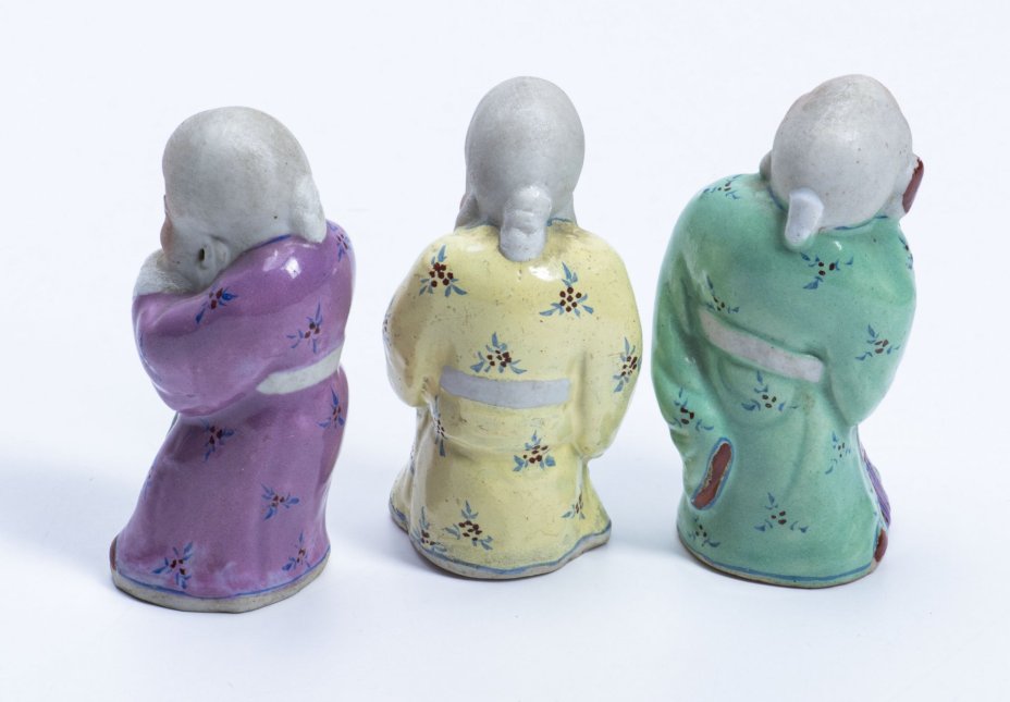 Набор из 3 статуэток "Шоу-син" (Бог долголетия), фарфор, роспись, Китай, 1950-1970 гг.