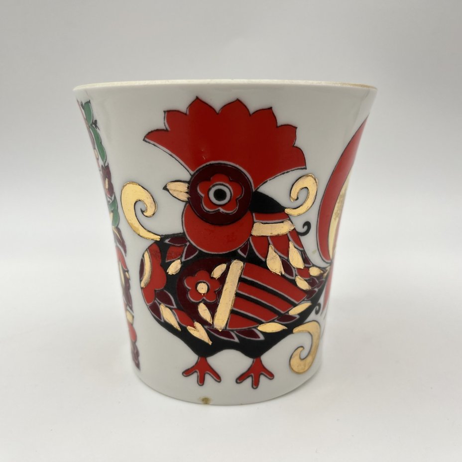 Бокал чайный "Красный петух", автор рисунка А.В. Воробьевский (форма "Ленинградский")