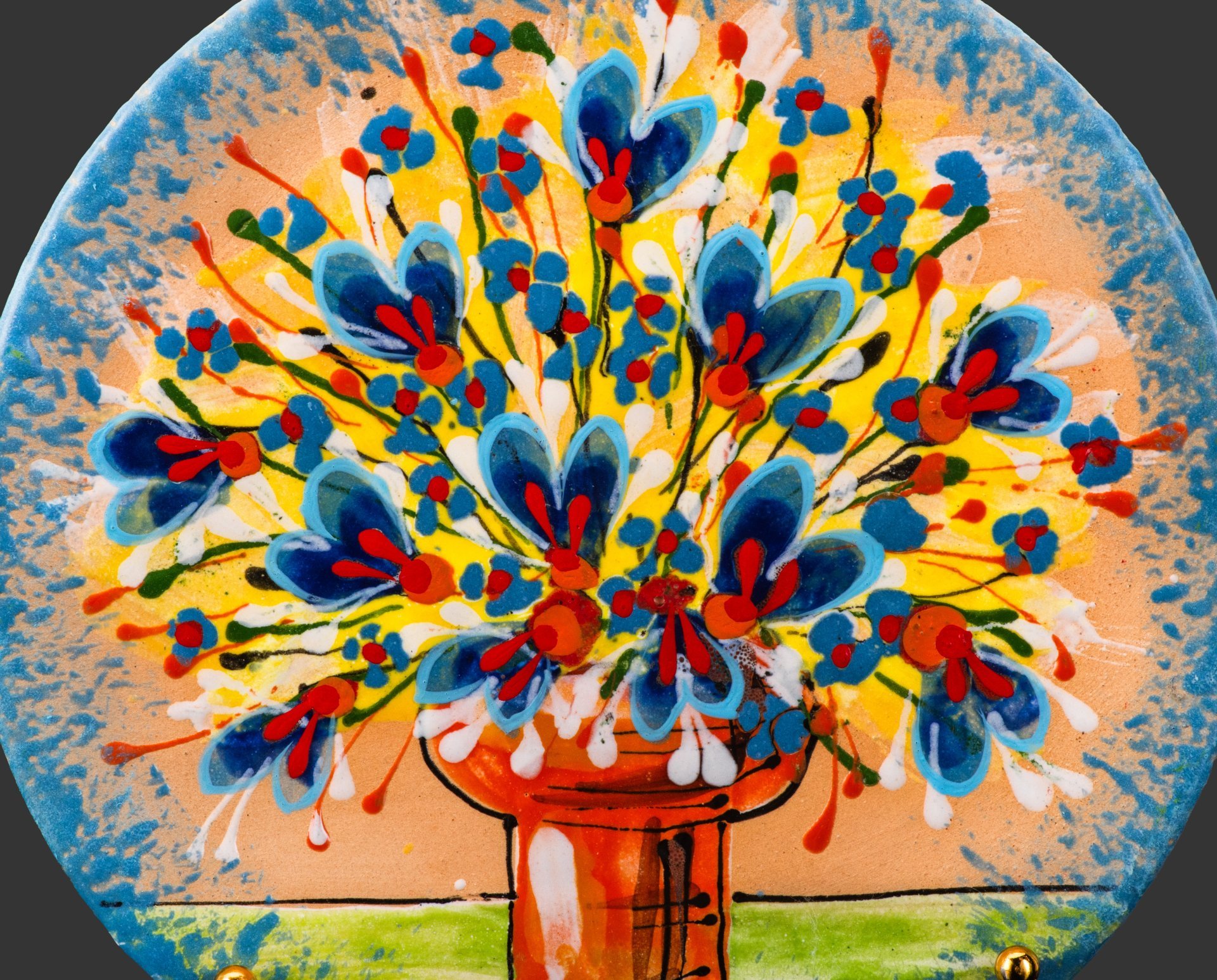 Тарелка настенная "Букет цветов в вазе", автор З. Бойко, г. Львов, керамика, роспись, поливы, СССР, 1970-1990 гг.