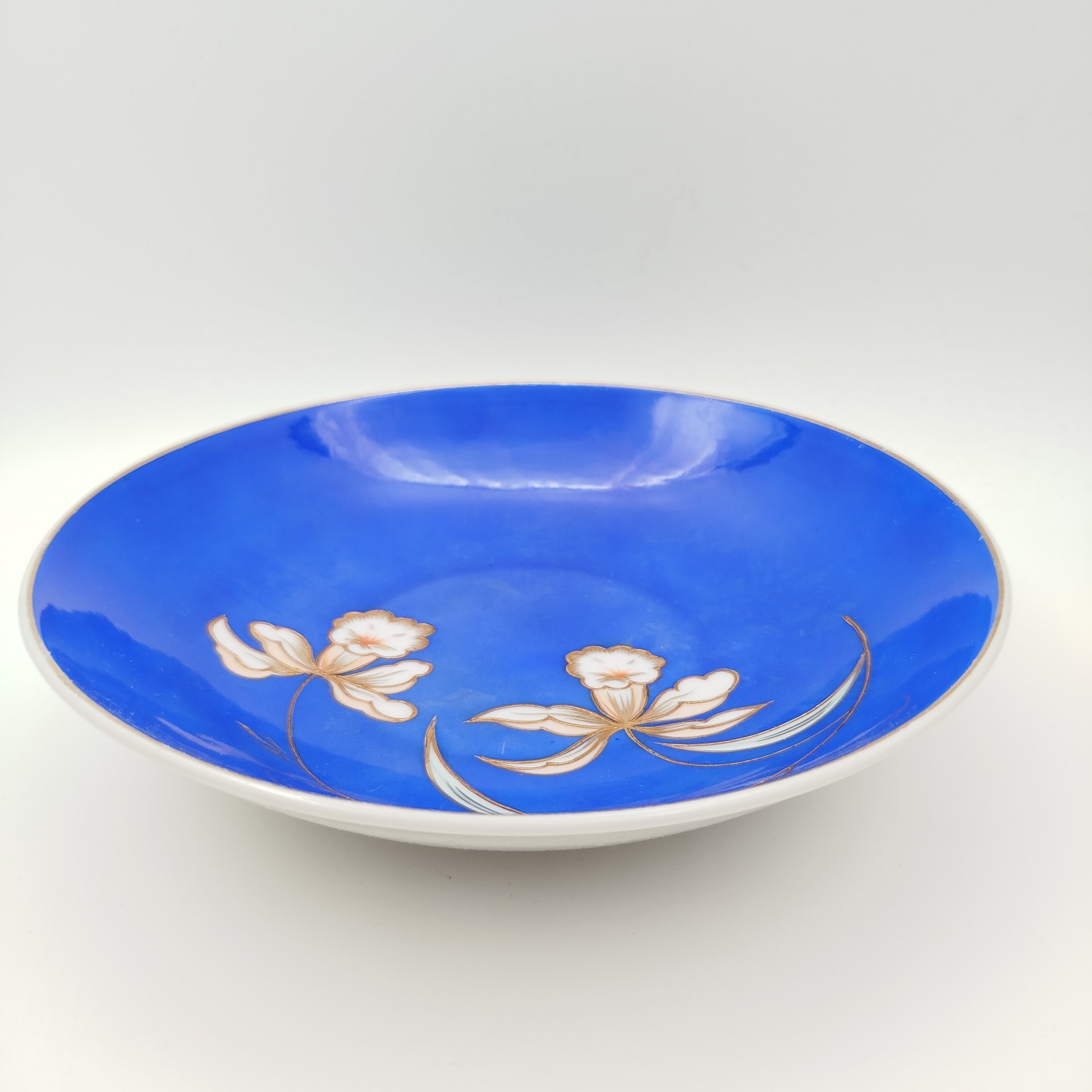 Блюдо (фруктовница) с цветочным декором, фарфор, крытье, золочение, Unterweissbach Werkstätten (Унтервайсбах), Германия, 1956-1962 гг.