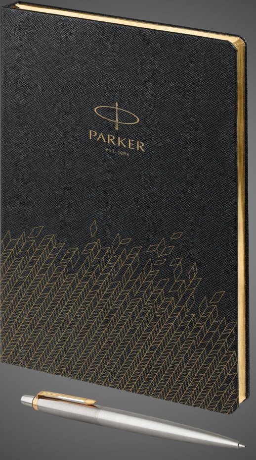 Подарочный набор: Шариковая ручка Parker Jotter Essential, St. Steel GT и Ежедневник недатированный, черный, Металлы: нержавеющая сталь, позолота, позолота