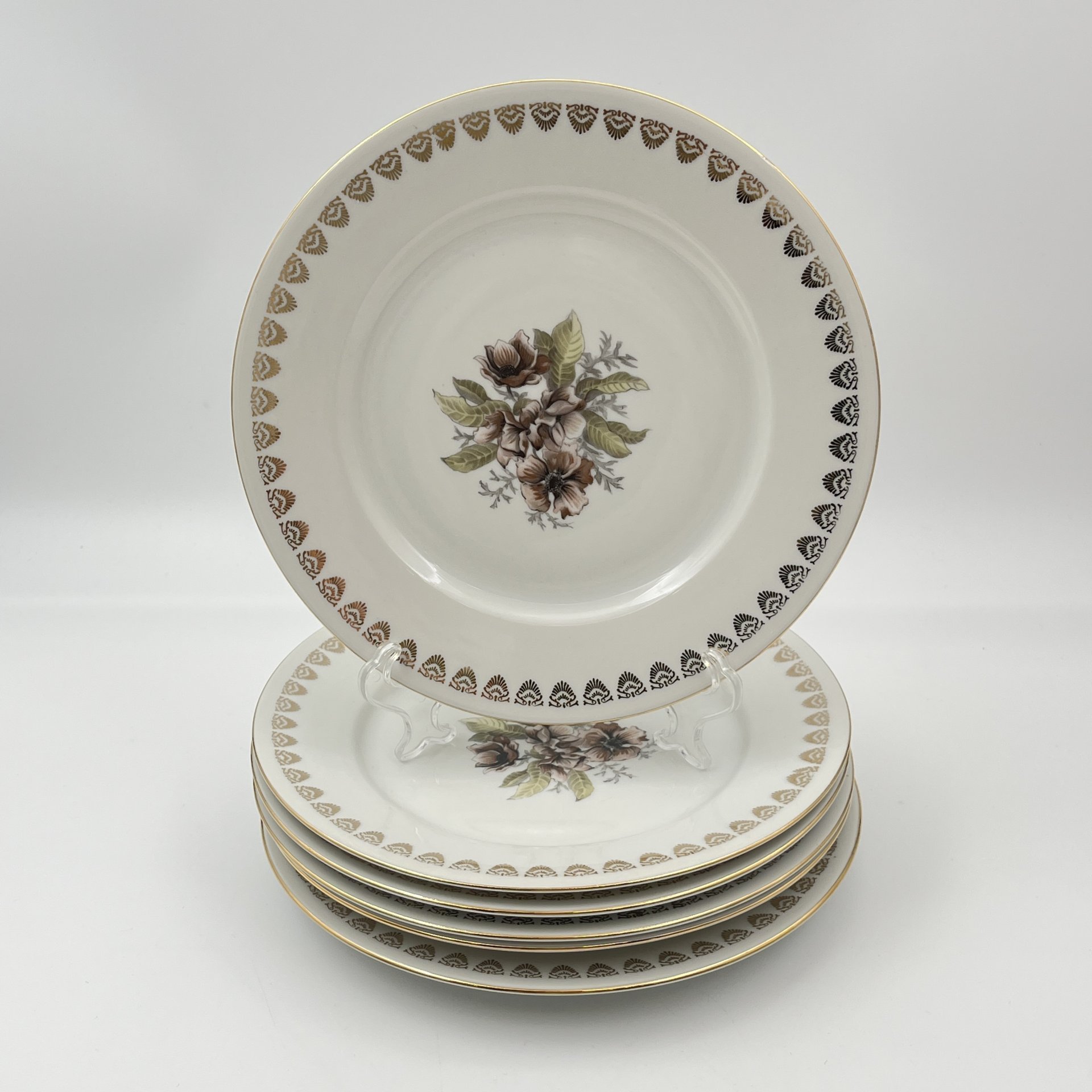 Набор из шести десертных/закусочных тарелок с цветочным декором, фарфор, деколь, золочение, Moritz Zdekauer (MZ), Чехословакия, 1970-1990 гг.